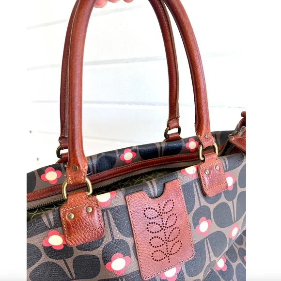 ORLA KIELY Large Coated Canvas Satchel Tote Bag with Leather Handles - Picture 8 of 16